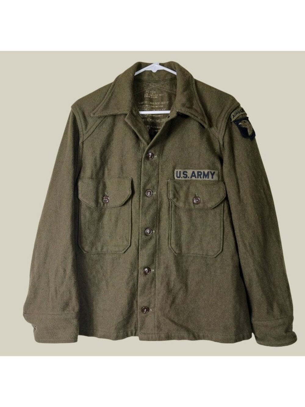 Vintage 50s US Army 101st Airborne Wool Field Shirt Mens M Korean War Shacket